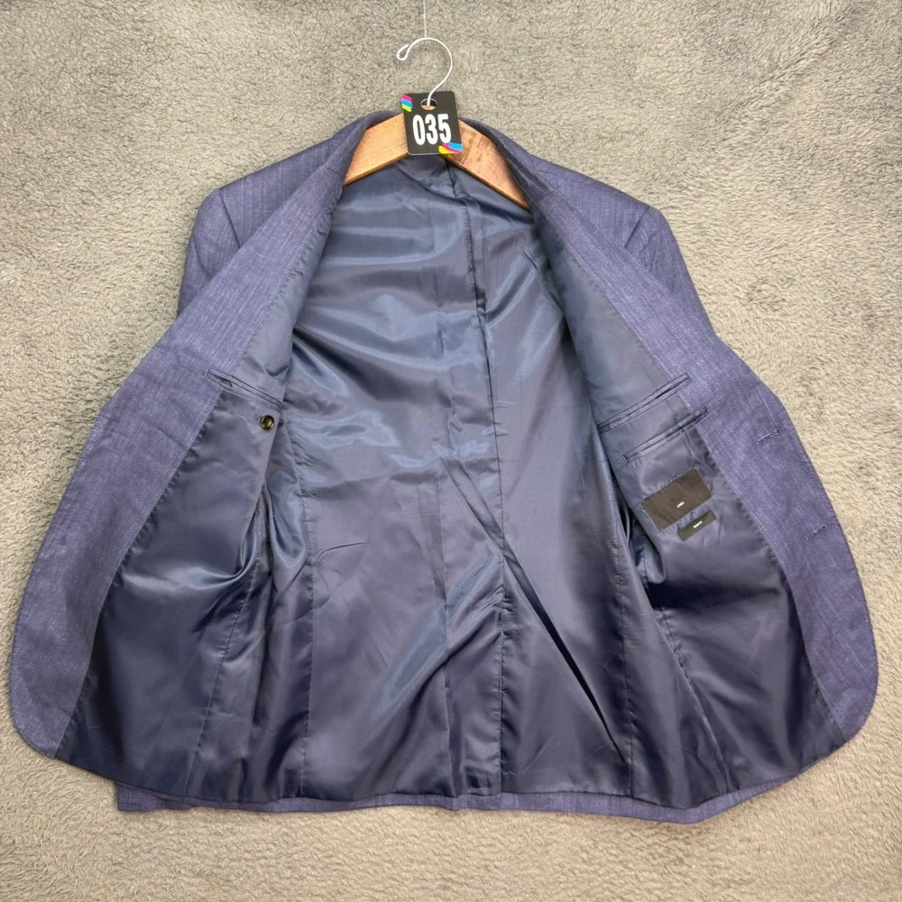 H&M Blazer Mens 38R Blue 100% Linen Slim Fit Two Button Sport Coat Jacket
